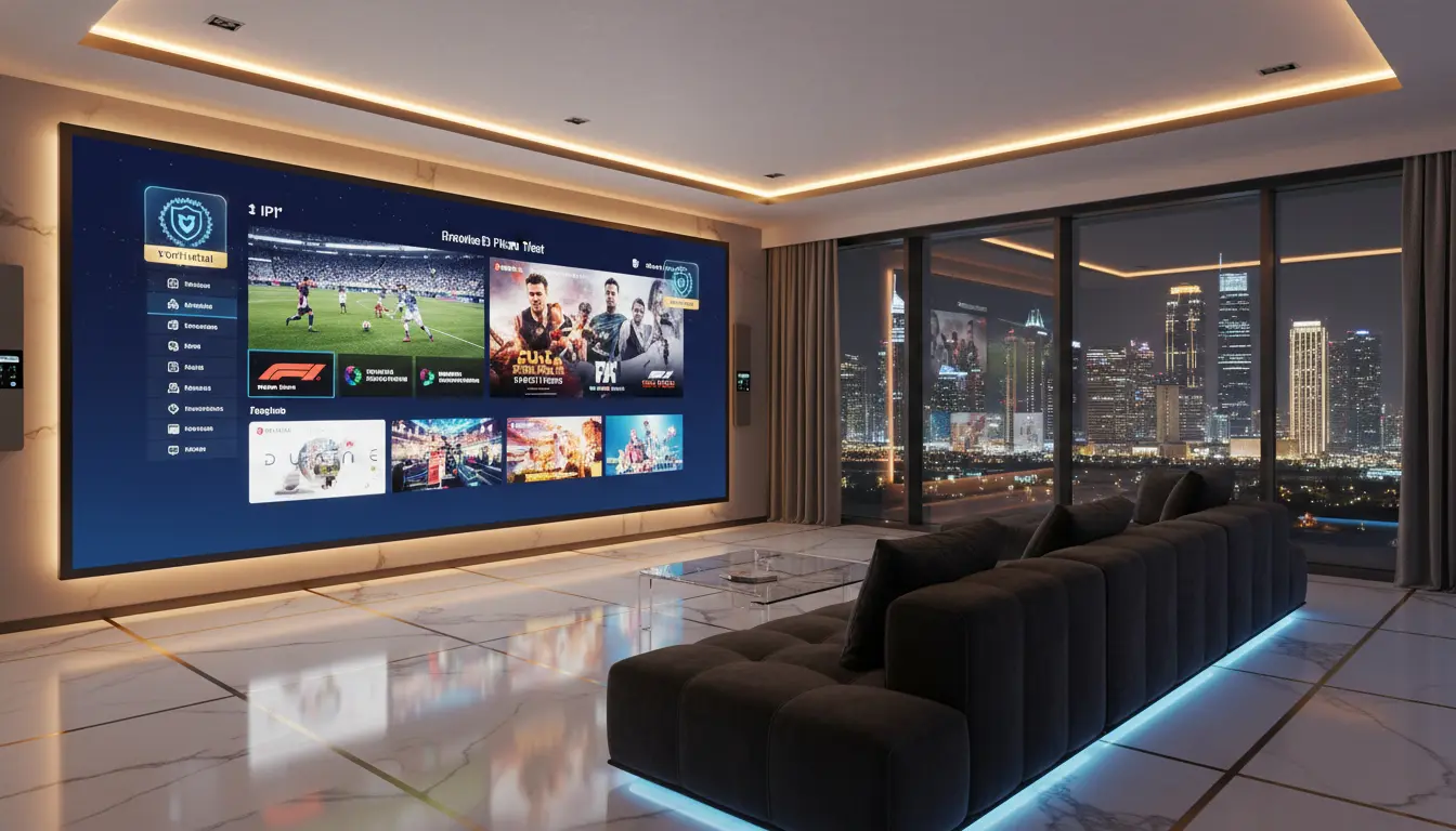 شبكة بث IPTV محمية بتقنيات التشفير مع درع أمان رقمي يحمي منصة البث