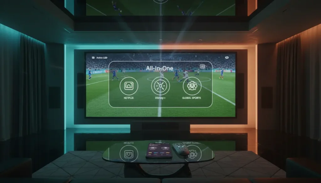 واجهة ذكية لباقة IPTV شاملة، تحتوي على مكتبة VOD ضخمة، سيرفرات مستقرة، دعم 4K و8K، وتعدد الأجهزة