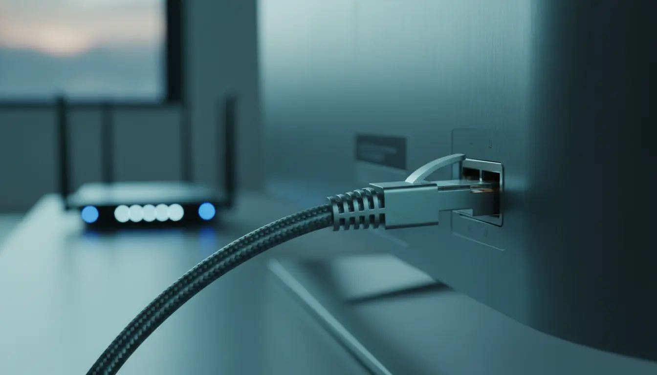 تصور رقمي لواجهة IPTV تعمل بسلاسة على الإنترنت الضعيف، باستخدام كابل إيثرنت، بروتوكولات ضغط حديثة، وإدارة البفر، مع دعم عدة أجهزة