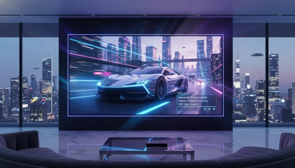 صورة توضيحية لمزايا IPTV يدعم جودة 4K وFull HD لعام 2026، مع مؤشرات HDR، معدل الإطارات، الصوت المحيطي، مكتبة VOD واستقرار السيرفر