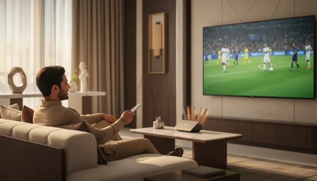 حل مشكلة توقف IPTV وقت المباريات في منزل سعودي مع بث مستقر على شاشة ذكية