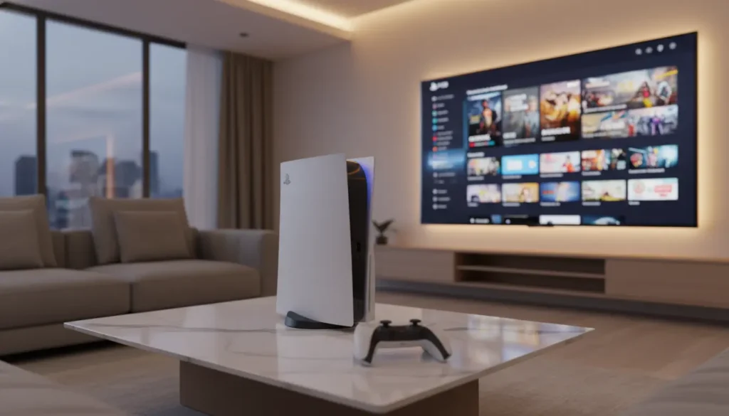 تشغيل IPTV على PS5 عبر تلفزيون حديث بواجهة مشاهدة واضحة وجودة عالية