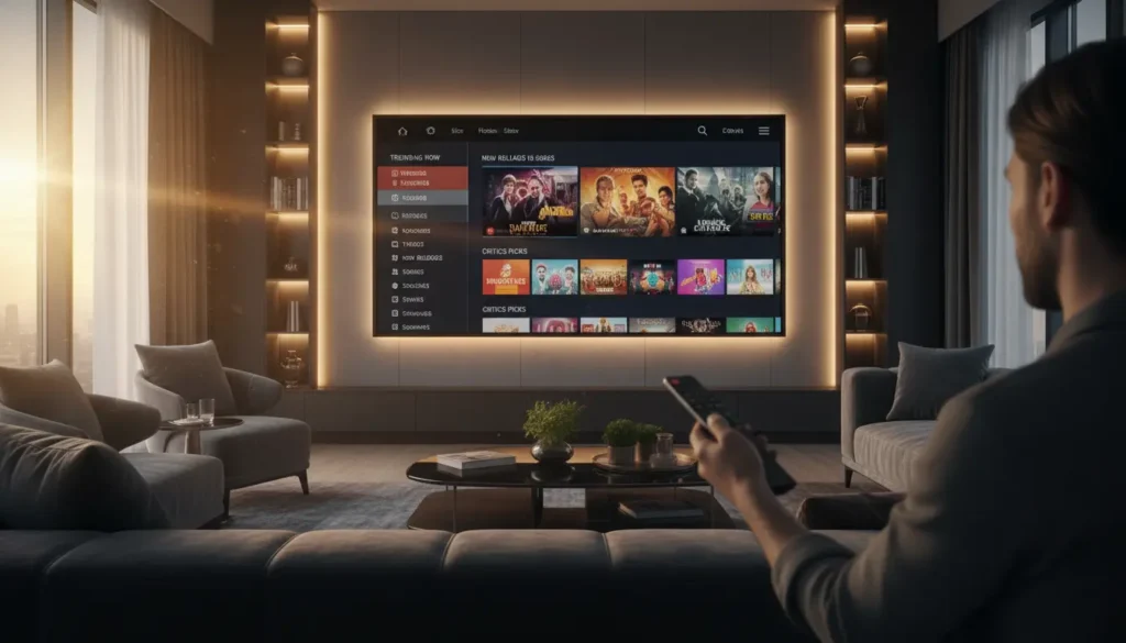واجهة ترفيه منزلية حديثة مستوحاة من أفضل تطبيق IPTV بدون تقطيع سريع ومستقر