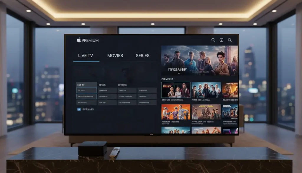 أفضل تطبيق IPTV على Apple TV مع واجهة سريعة ومستقرة على شاشة تلفاز حديثة