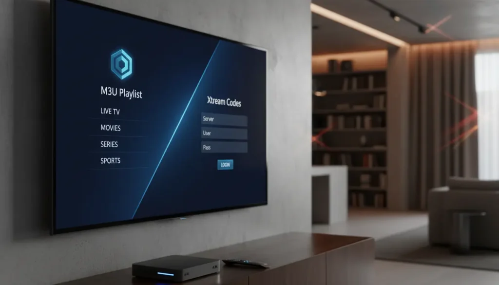 الفرق بين M3U وXtream Codes في IPTV على شاشة ذكية حديثة