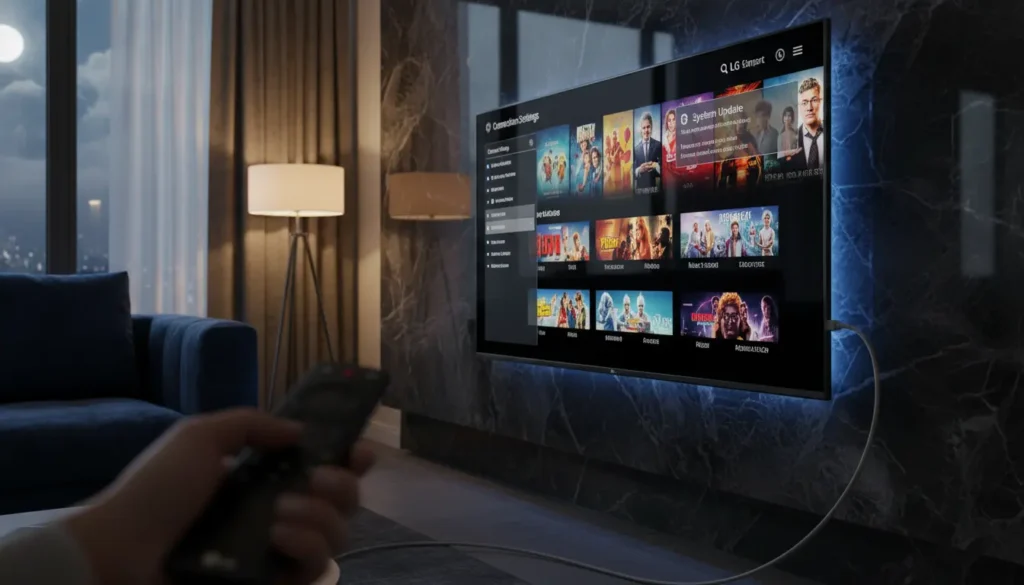حل مشكلة IPTV على LG TV على شاشة ذكية حديثة مع إعدادات تحسين الاتصال والتطبيق